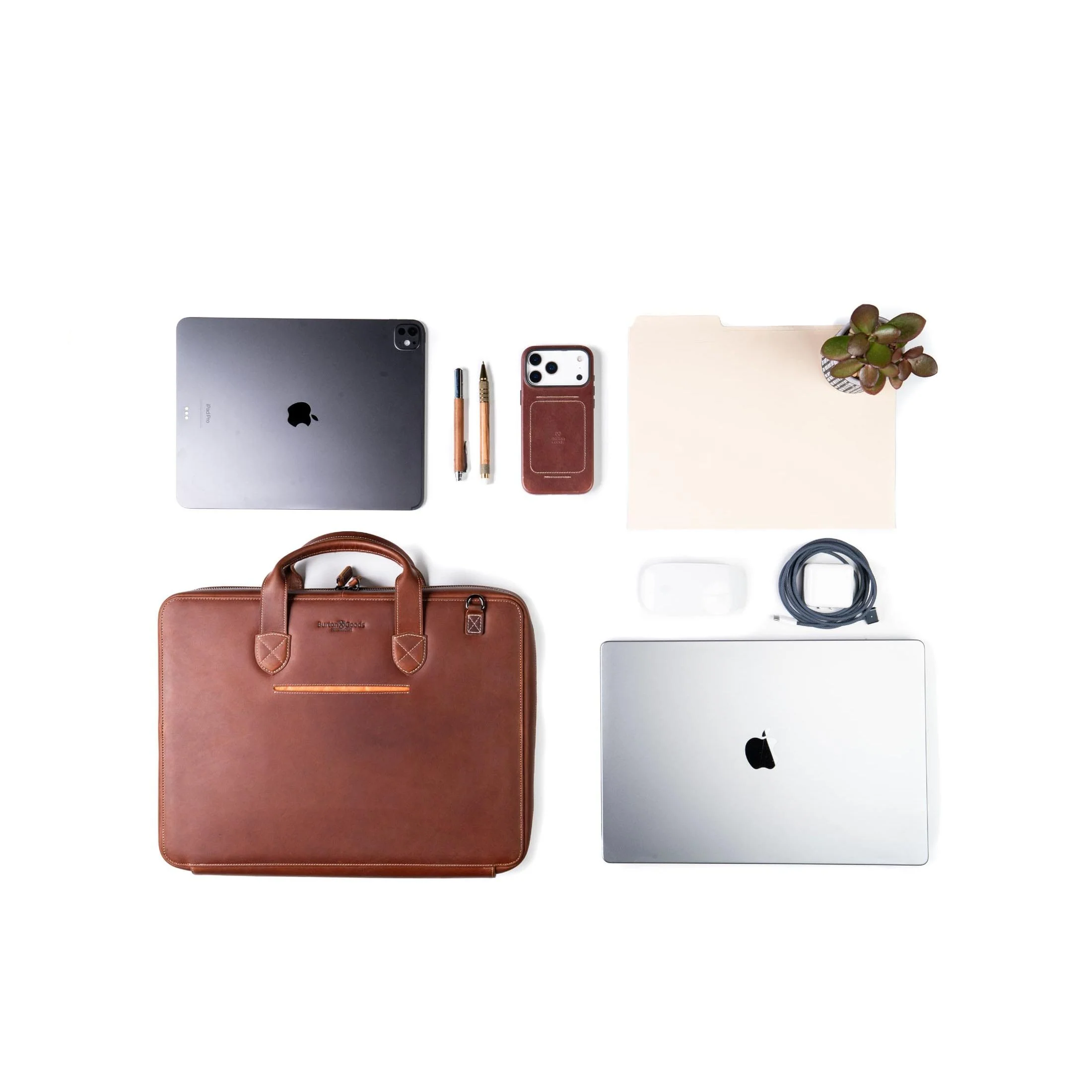 Slim Leather Laptop Briefcase - Medium 16" - Image 3