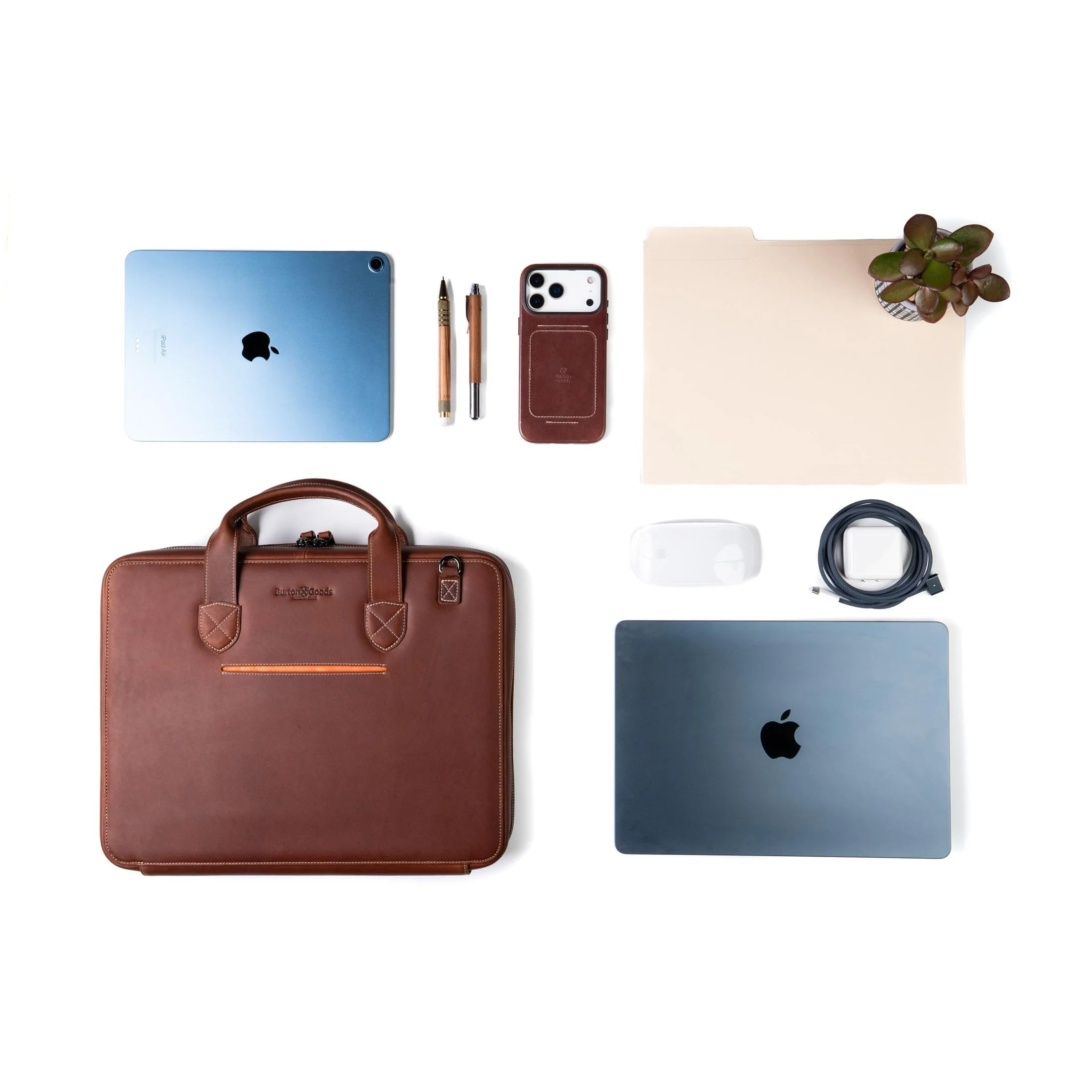 Slim Leather Laptop Briefcase - Small 14" - Image 3