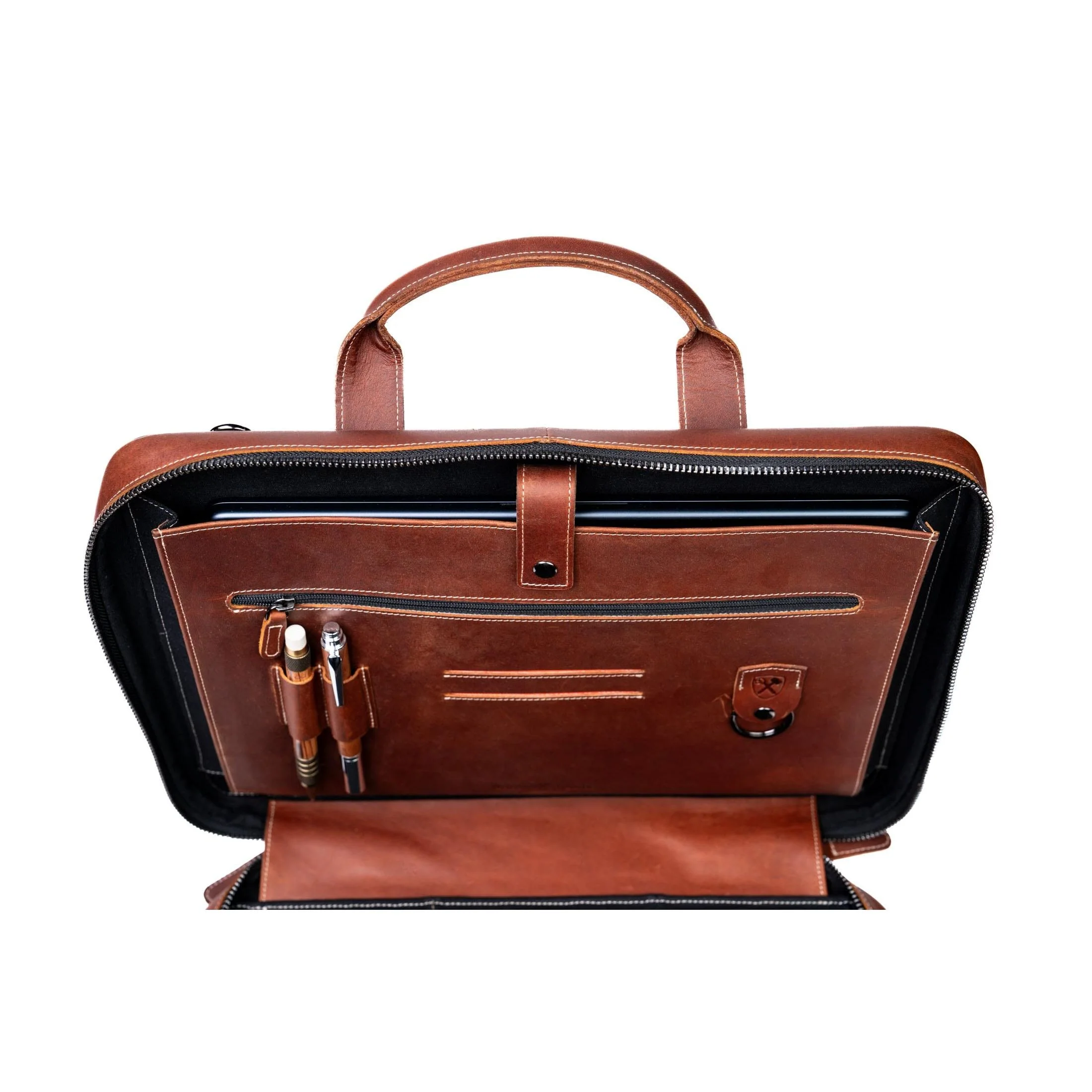 Slim Leather Laptop Briefcase - Small 14" - Image 5