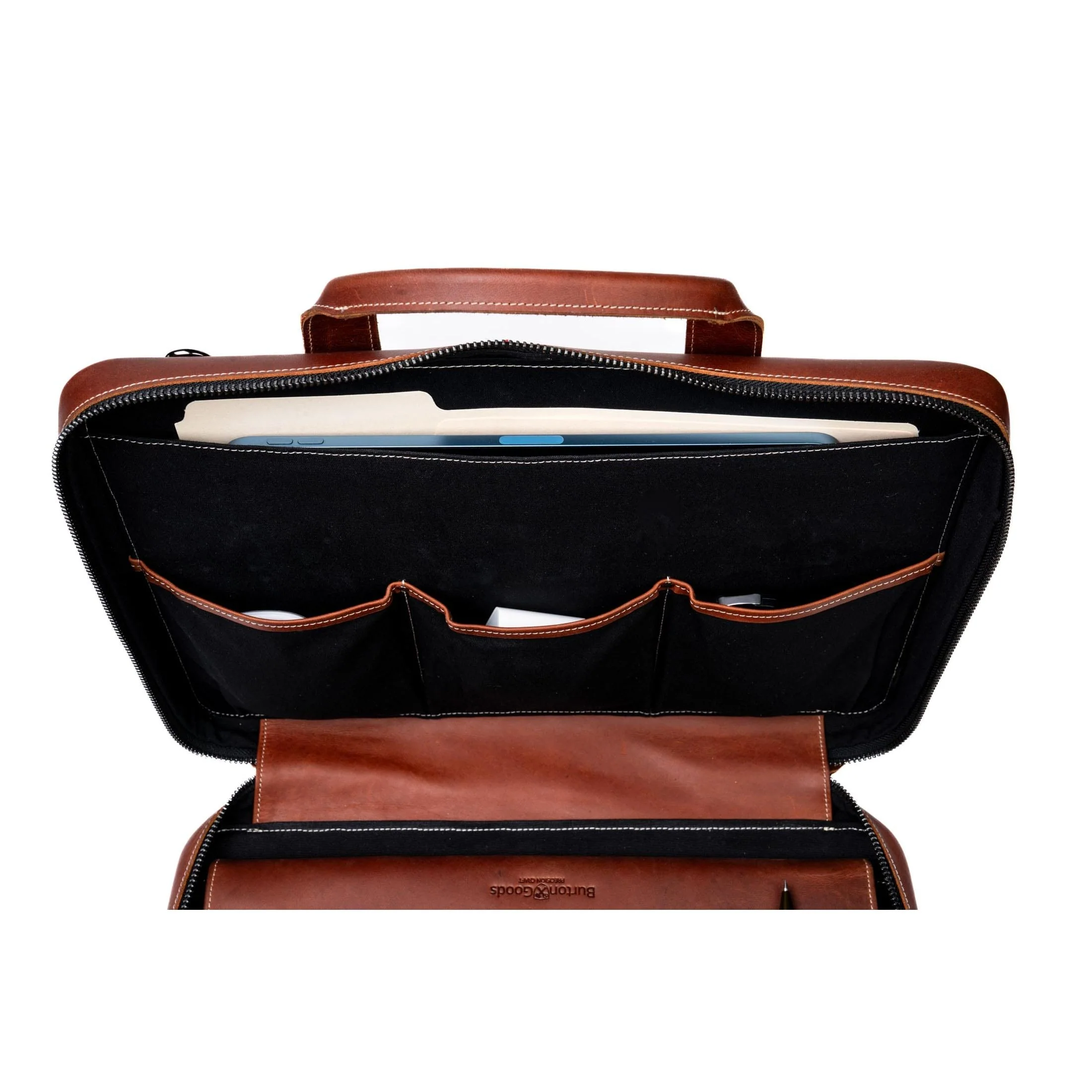 Slim Leather Laptop Briefcase - Small 14" - Image 6