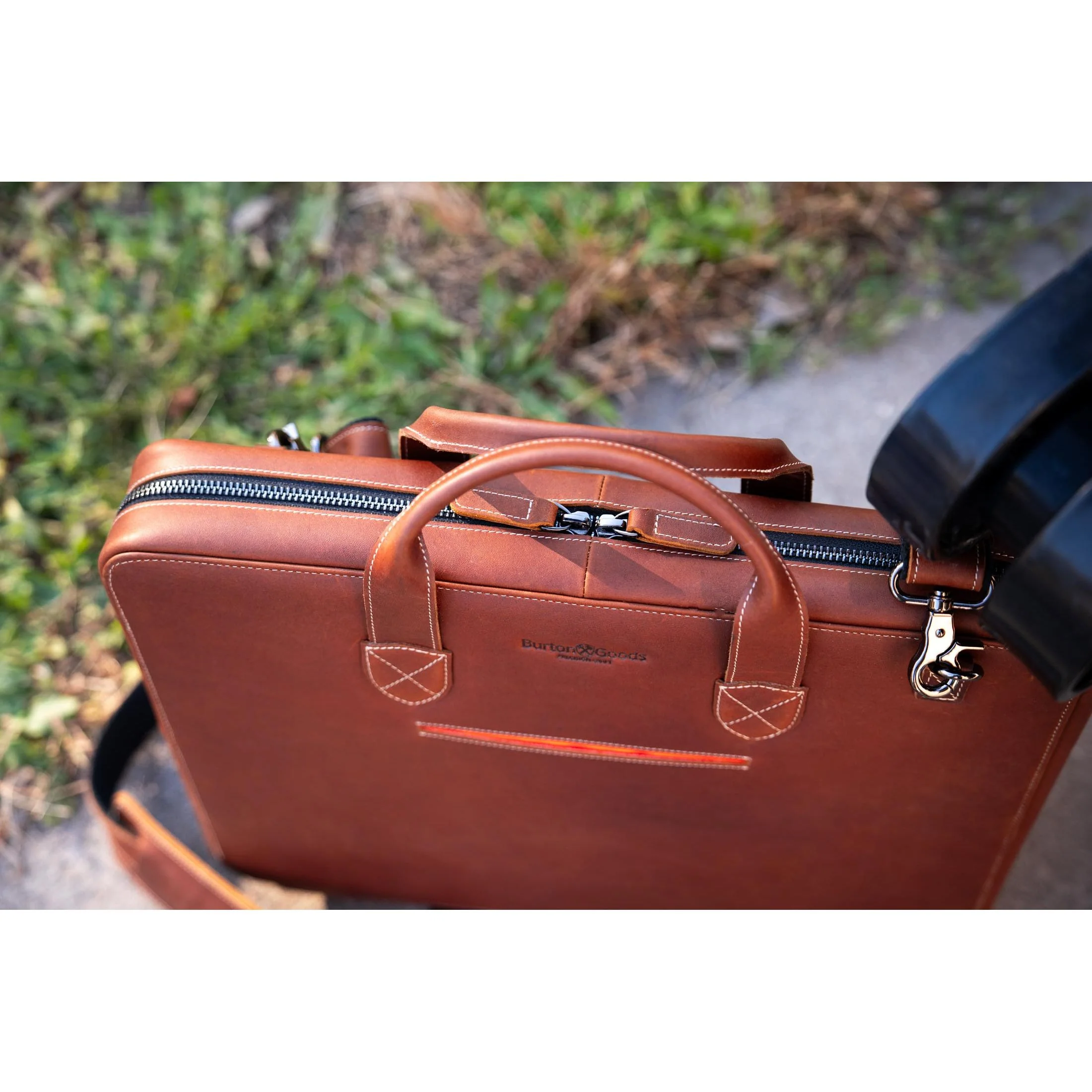 Slim Leather Laptop Briefcase - Small 14" - Image 7